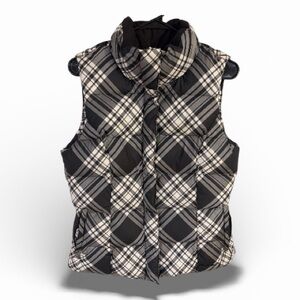 Eddie Bauer Black White Checkered Plaid Puffer Vest Medium Warm Layering